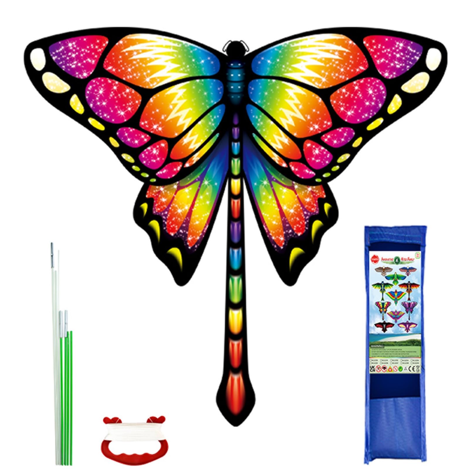 Large Butterfly Kite - 41x47Inch Single Line Colorful Beginner Kite with Long Tail, Winding Handle and Line for Kids and Adults Beach and Outdoor Activities