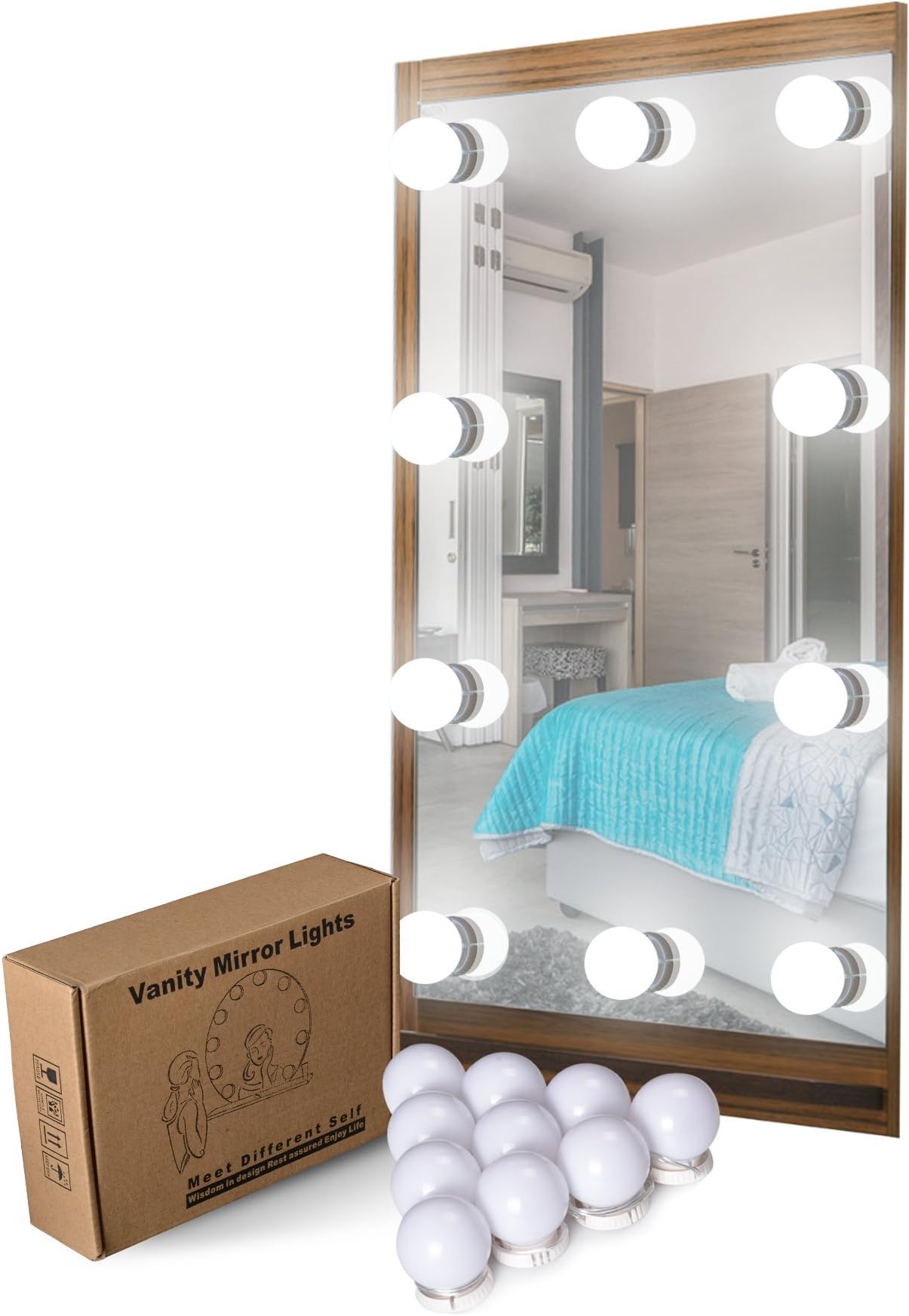 KASUNY Hollywood Style LED Vanity Mirror Lights Kit with Dimmable Light Bulbs,Lighting Strip for Makeup Vanity Table-10 Bulbs with Adapter