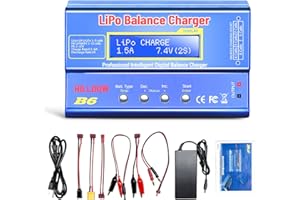 HILLDOW B6 Battery Charger 80W Mini Lipo Balance Charger/Discharger with Power Supply for LiPo/Li-ion/Life Battery(1-6s) NiMH/NiCd (1-15s) RC Car Charger XT60/JST/T Connectors