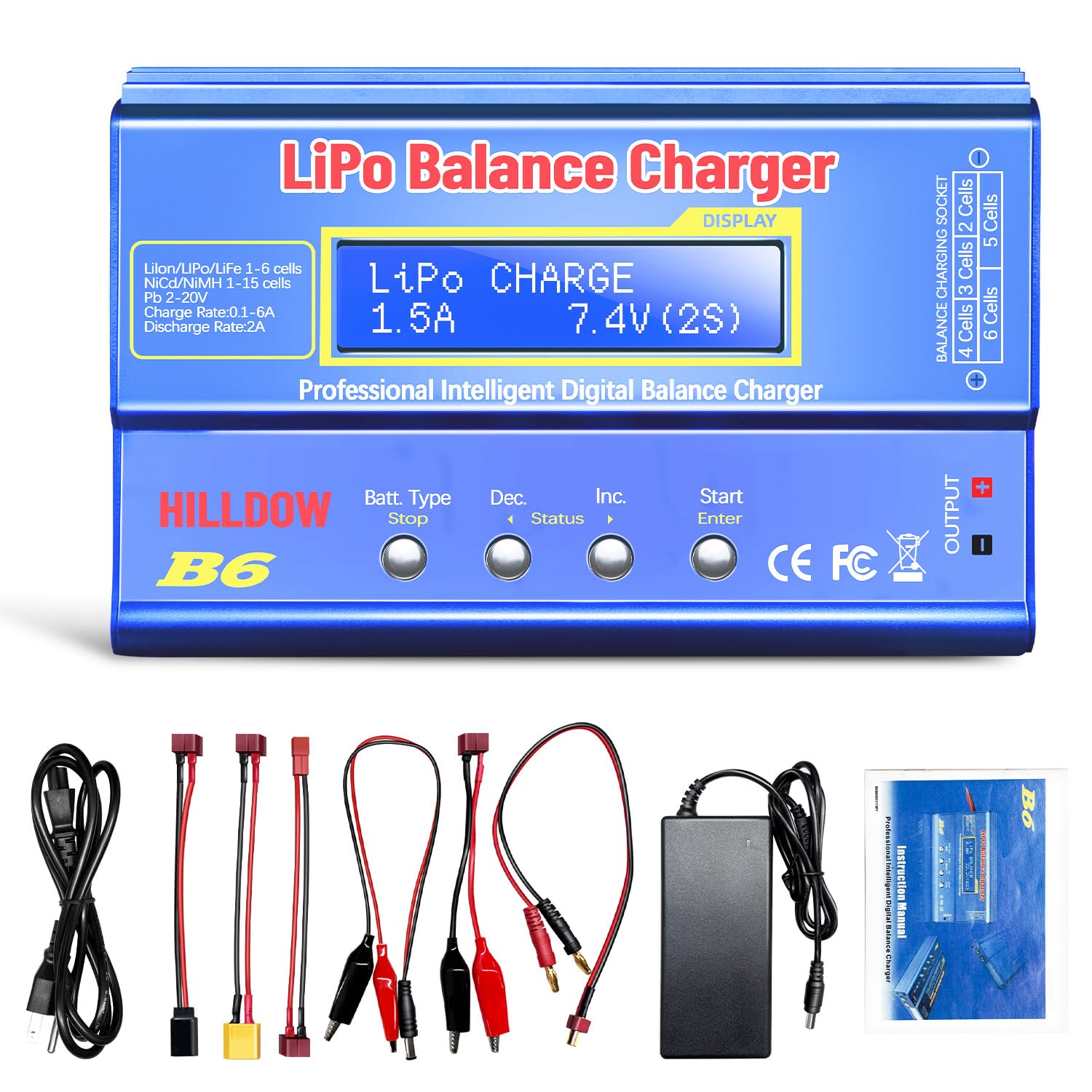 Photo 1 of B6 Battery Charger 80W Mini Lipo Balance Charger/Discharger with Power Supply for LiPo/Li-ion/Life Battery(1-6s) NiMH/NiCd (1-15s) RC Car Charger XT60/JST/T Connectors