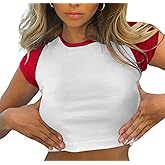 Avanova Women's Letter Print Tee Short Sleeve Round Neck Slim Fit Crop Top T Shirt