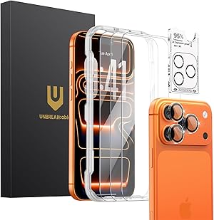 UNBREAKcable Panzerglas Schutzfolie für iPhone 17 Pro (3 Stück) - 3x Displayschutz + 3x Kamera Schutz, 9H Härte, HD Klarheit, Anti-Fingerabdruck, Hüllenfreundlich, 6,3 Zoll