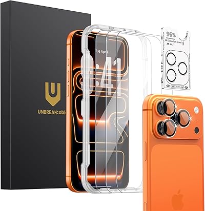 UNBREAKcable Panzerglas Schutzfolie für iPhone 17 Pro (3 Stück) - 3x Displayschutz + 3x Kamera Schutz, 9H Härte, HD Klarheit, Anti-Fingerabdruck, Hüllenfreundlich, 6,3 Zoll