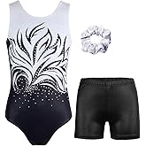 MODAFANS Gymnastics Leotards for Girls Sparkly Dance Unitards Biketards Black Activewear for Girls 4-13Years