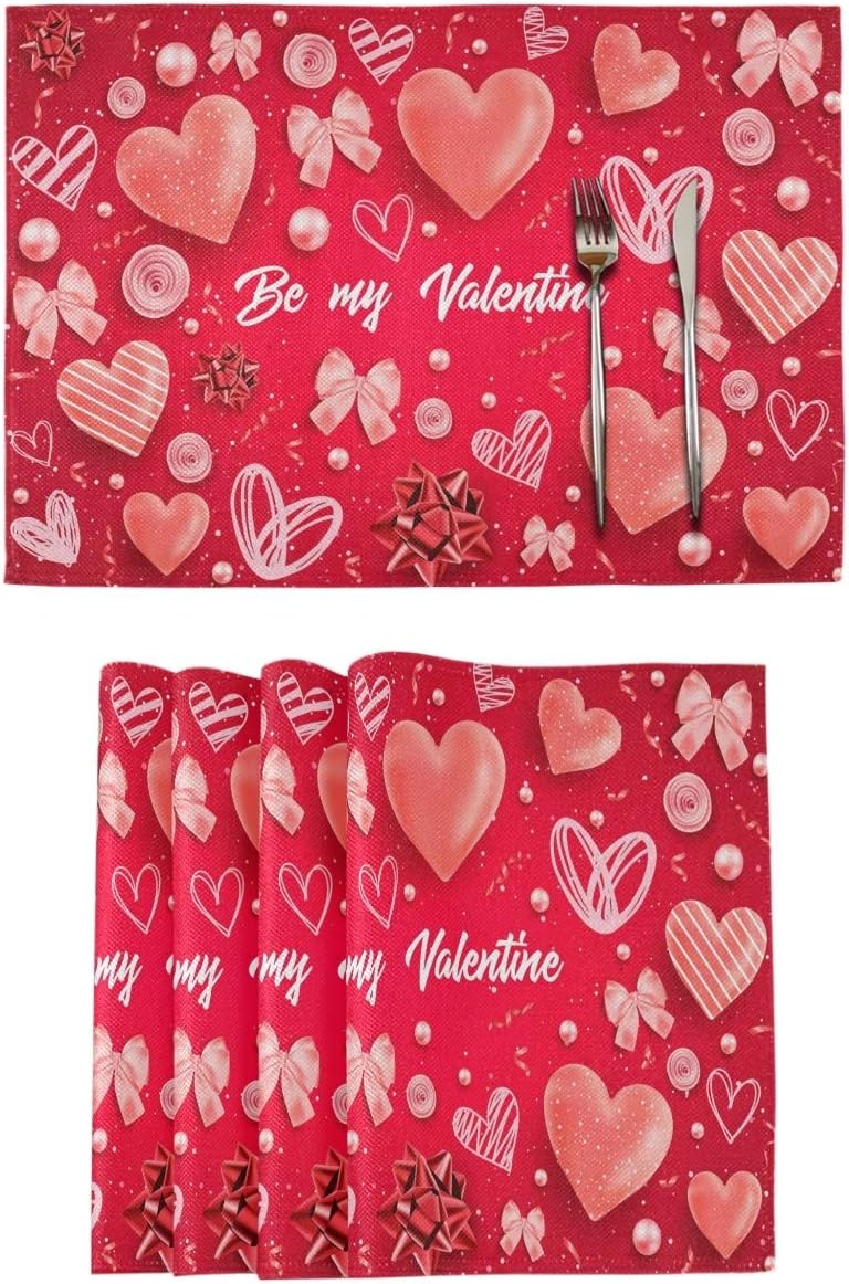 Vdsrup Valentine's Day Placemats Set of 4 Be My Valentine