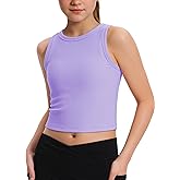 JOCMIC Girls Tank Tops Kids Athletic Tank Ribbed Knit High Neck Crop Tops for Gym Yoga