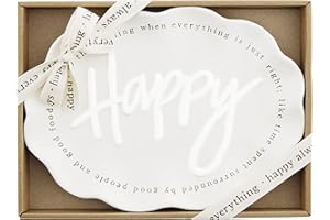 Mud Pie Ruffled Happy Definition Plate, White, 7 1/2" x 10 1/2"