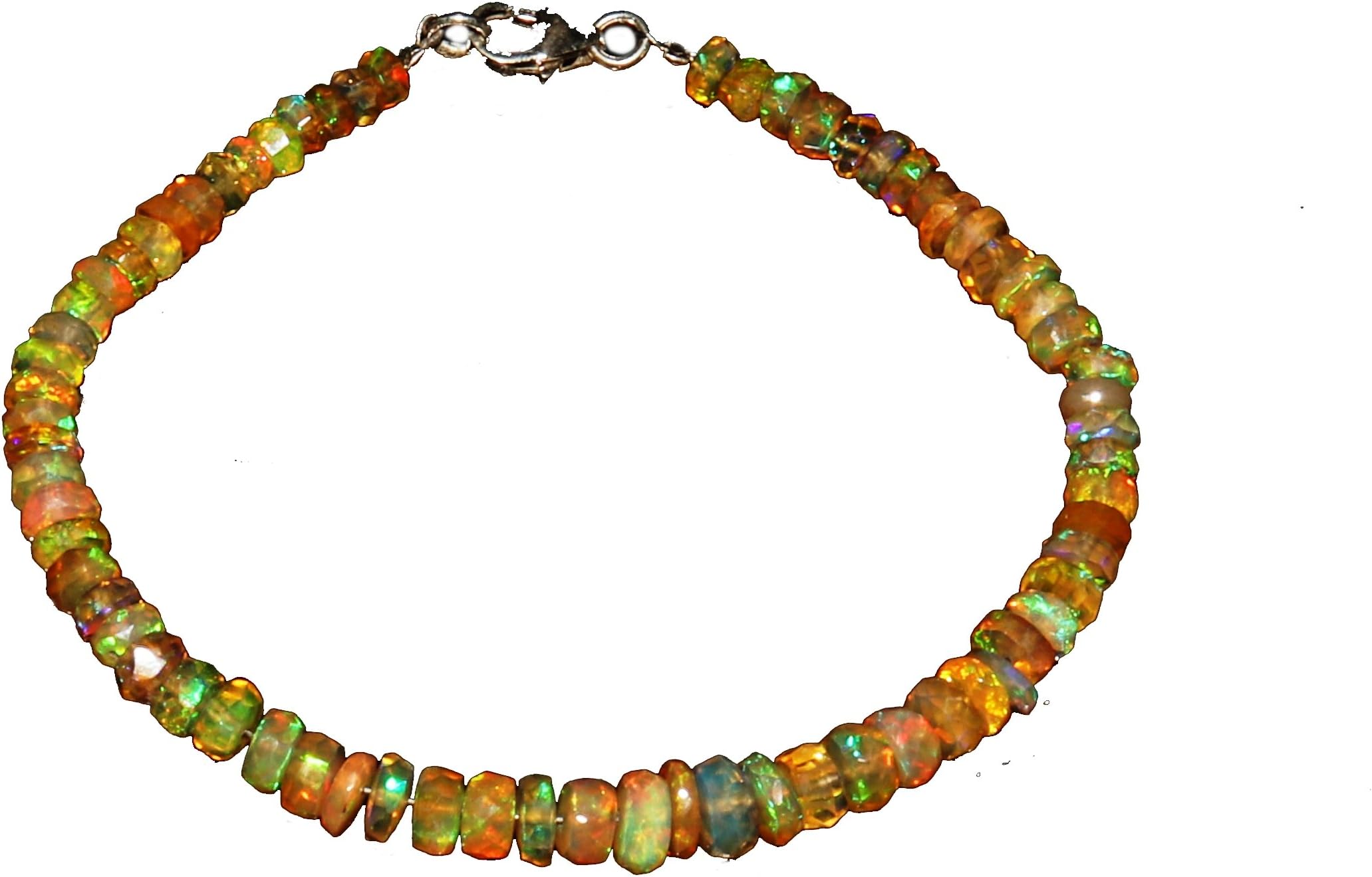 19 Carat 1Necklace 3 to 5 mm 6" Roundell Faceted Beads Genuine Ethiopian welo Fire Opal Bracelet AZ4073