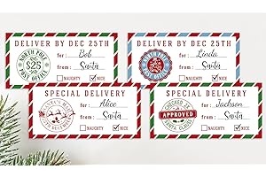 Whaline 36 Pcs Christmas Mail Labels Tag Stickers 2 x 4 Inch Xmas Striped Express Delivery Label Decals from North Pole for G