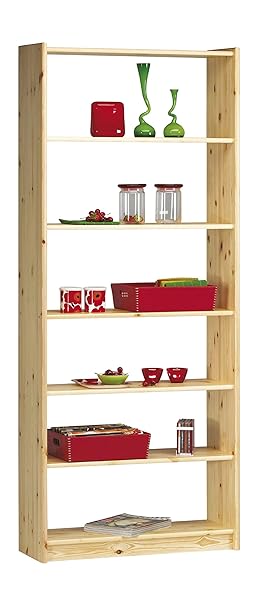 Steens Axel Bücherregal, 5 verstellbare Böden, 84 x 205 x 30 cm (B/H/T), Kiefer massiv, natur lackiert
