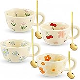 Vesici 4 Pack Ceramic Flower Coffee Mug Set 8.5 oz, Vintage Floral Cute Coffee Cups for Spring, Porcelain Latte Tea Mugs for Women Gifts, Dishwasher Microwave Safe