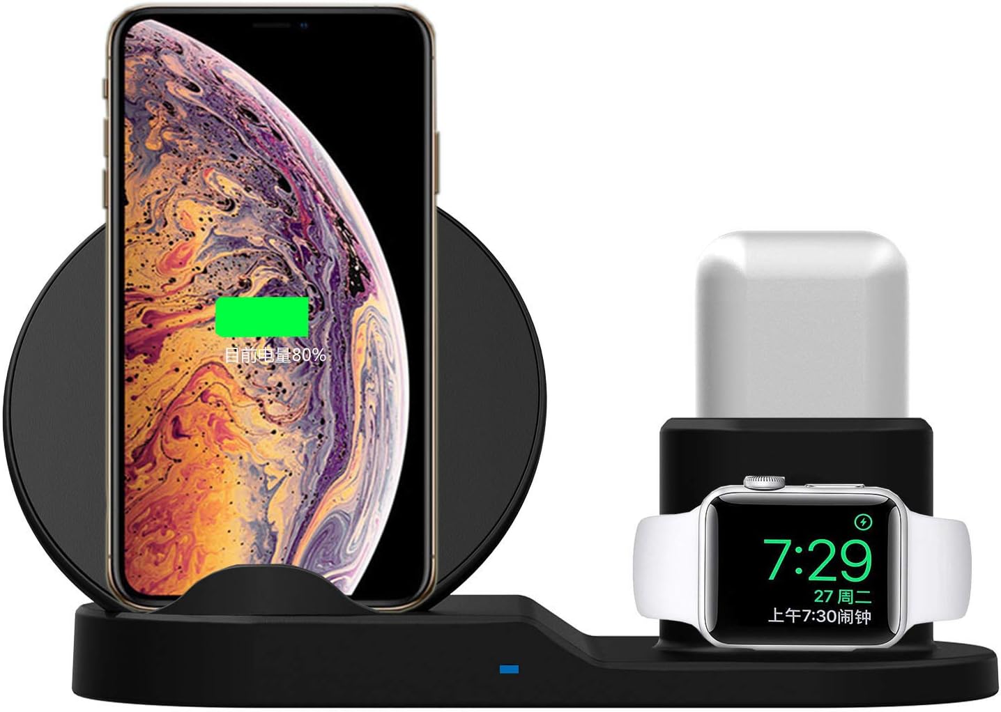 Mandarooker Compatible 3 in 1 Wireless Charger Stand QI Wireless Charging Dock Station Replacement for Apple Watch Series 4/3/2/1, iPhone Xs/XS MAX/XR/X/8/8 Plus, AirPods(N30)