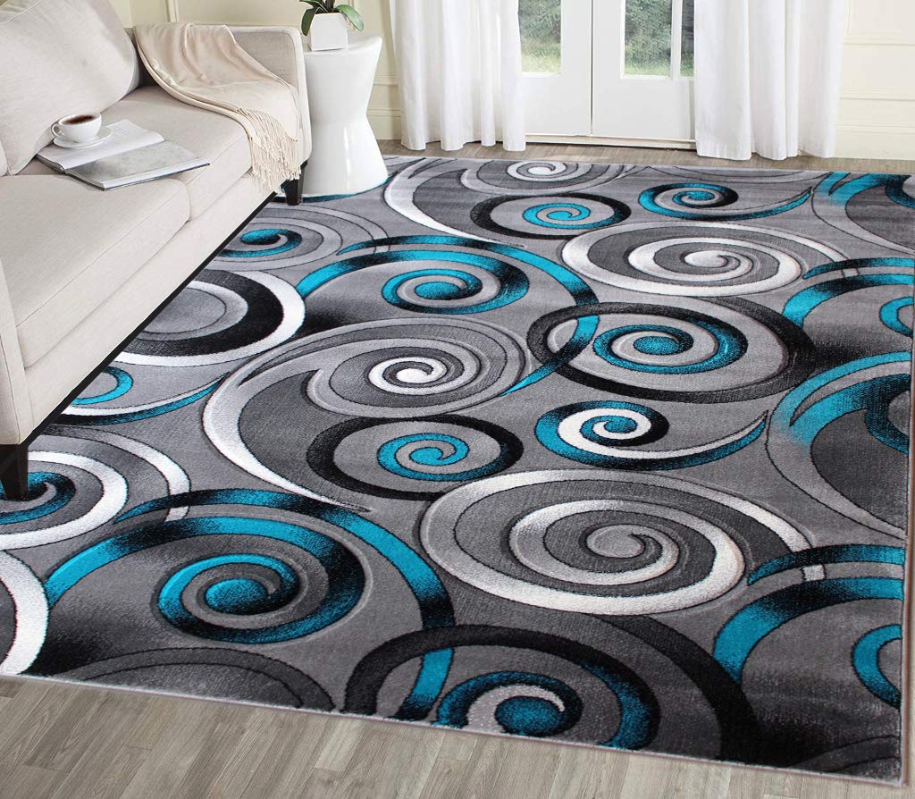 Masada Rugs, Turquoise Grey Modern Contemporary Woven Area