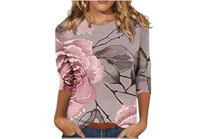 MaMiDay 3/4 Sleeve Shirts for Women Floral Print Graphic T-Shirt Casual Loose Fit Tops Round Neck Trendy Dressy Blouses