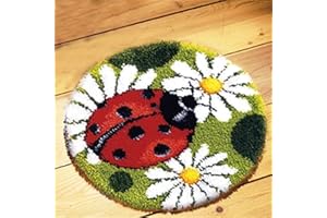 LUBOT 17" X 17" Ladybug Latch Hook Kits Rug Making Kits DIY Crafts for Adults/Kids with Printed Canvas Pattern Crochet Kit