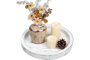 Rustic Wooden Tray Candle Holder - Round Wood Decorative Pillar Candle Tray for Coffee Table Farmhouse Kitchen Countertop Org