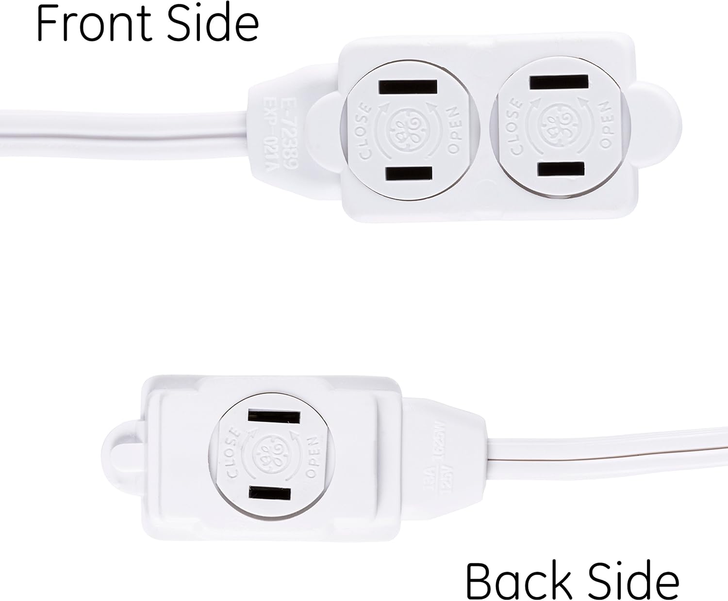 GE 12 Ft Extension Cord, 3 Outlet Power Strip, 2 Prong, 16 Gauge, Twist-to-Close Safety Outlet Covers, Indoor Rated, Perfect for Home, Office or Kitchen, UL Listed, White, 51954 - Electronics Power Cables - 