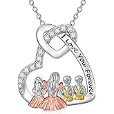 Dorunmo Mother and 1/2/3 Daughters/Son Necklace 925 Sterling Silver Mom Necklace Sisters Jewelry Heart Pendant Christmas Jewelry for Women