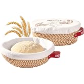 10"Round and 11"Oval Banneton Proofing Baskets with Liners &amp; Covers 2 Pack | Mepple Artisan Bread Making Supplies, Cotton Rope Dough Rising Baskets Gift Kit for Baking Sourdough、Loaves、Baguette and More