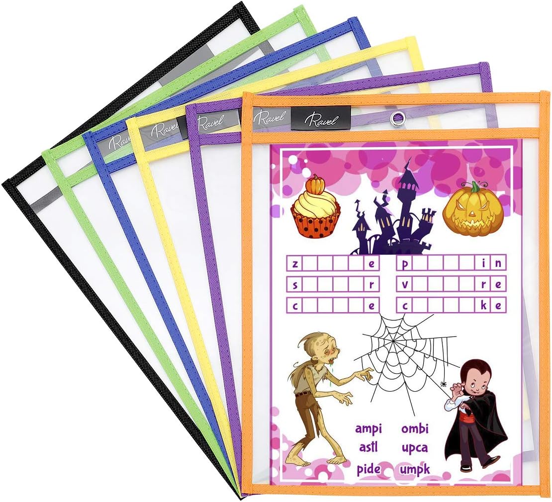 Dry Erase Sleeves – Multicolor Dry Erase Pockets – Reusable Classroom Sheet Protectors – Dry Erase Sheet Protectors with Magnetic Pockets – Pack of 12 Heavy Duty Page Protectors : Office Products