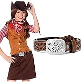 XZQTIVE Genuine Leather Belts for Boys Girls Vintage Kids Western Cowboy Cowgirl Belts Engraved Tooled Leather Belts