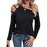 LilyCoco Women's Cold Shoulder Long Sleeve Top Asymmetrical Loose Casual Shirts