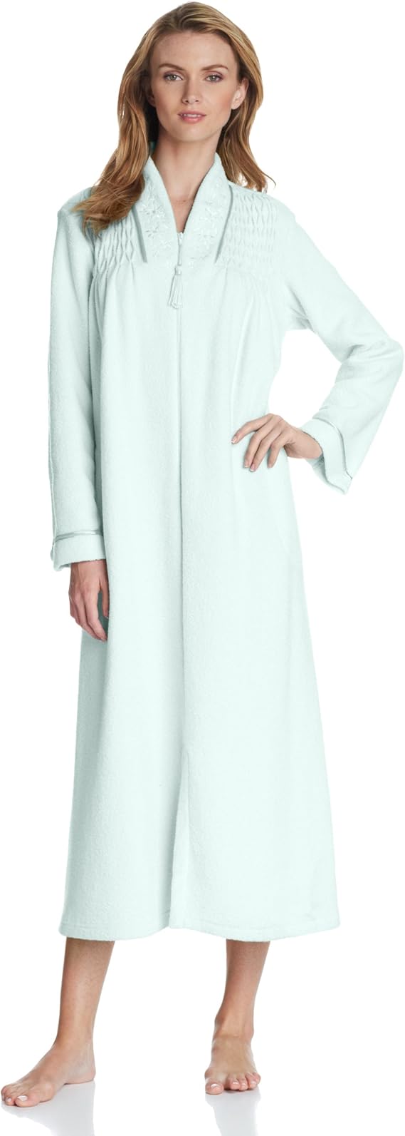 Miss Elaine Women's Brush Back Terry Long Robe, Sage, Small at Amazon
