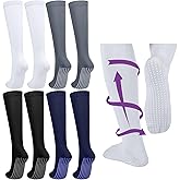 Chicingyou 4 Pairs Non Slip Compression Socks with Grips 20-30 Mmhg Winter Warm Knee High Long Socks for Women Men Pregnant