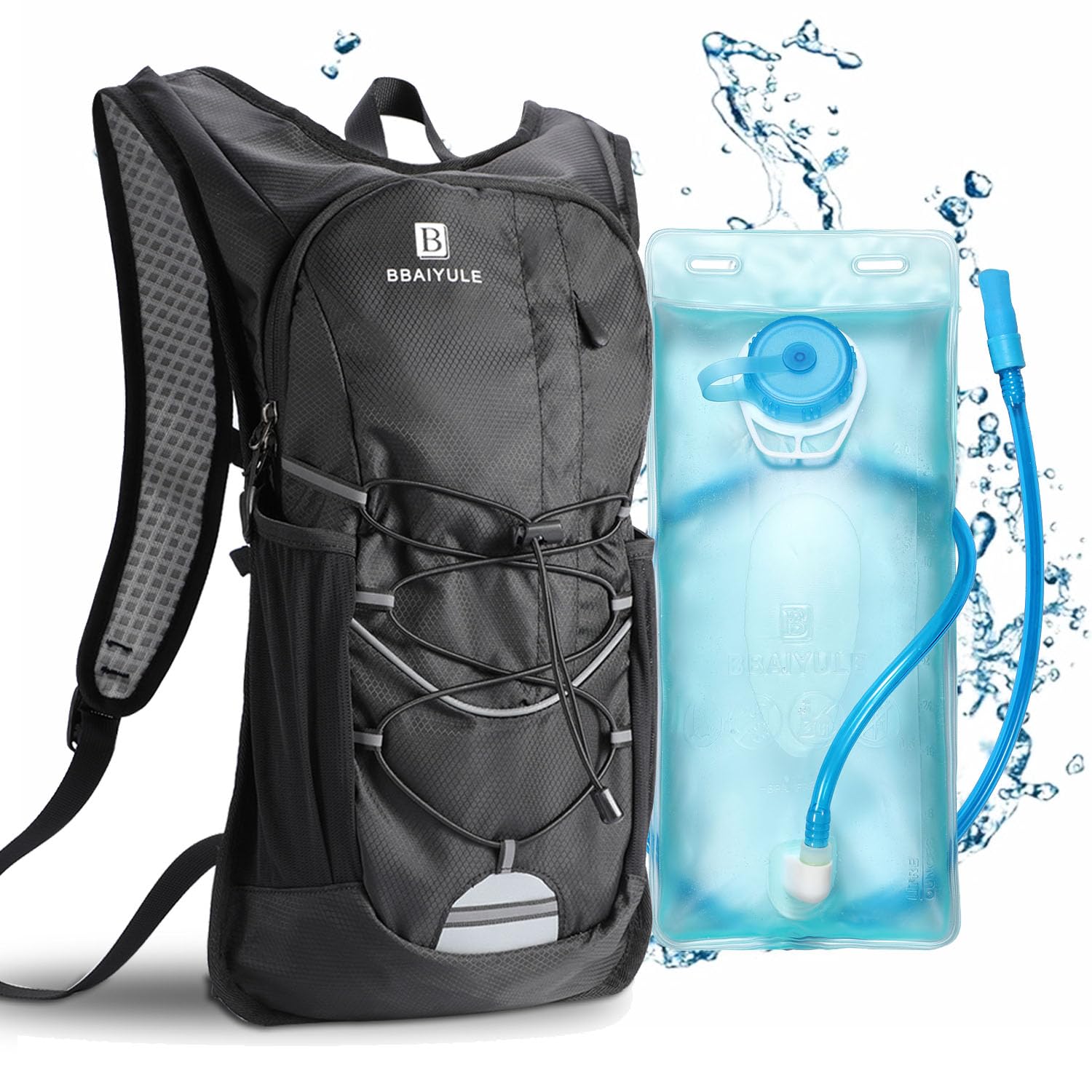 BBAIYULE 2L Hydration Backpack with Hydration Bladder Bicycle Bag for Outdoor Running Cycling Biking Hiking Climbing Skiing Hunting Pouch,Water Backpack with Hydration System for Men and Women (Black)