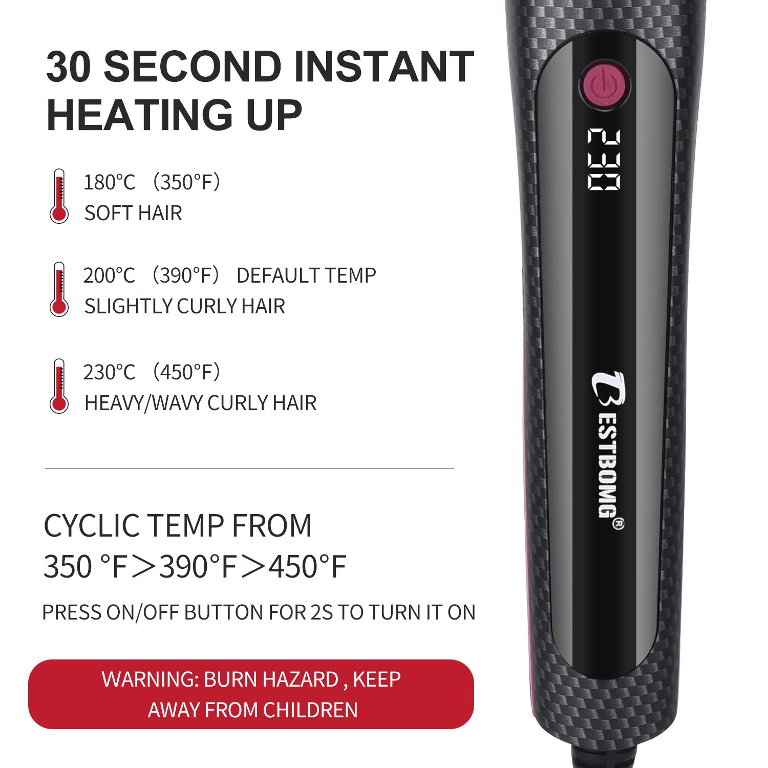 BESTBOMG Plancha de pelo barba flequillo para Los hombres Peine alisador barba alisar funciona fijador peinar Rizador de pelo Multifuncional La rápida enderezadora (Rectángulo)