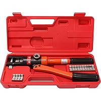 WBHome Hydraulic Wire Crimper Battery Lug Terminal Cable Crimping Tool, 8 Dies, 12 Ton