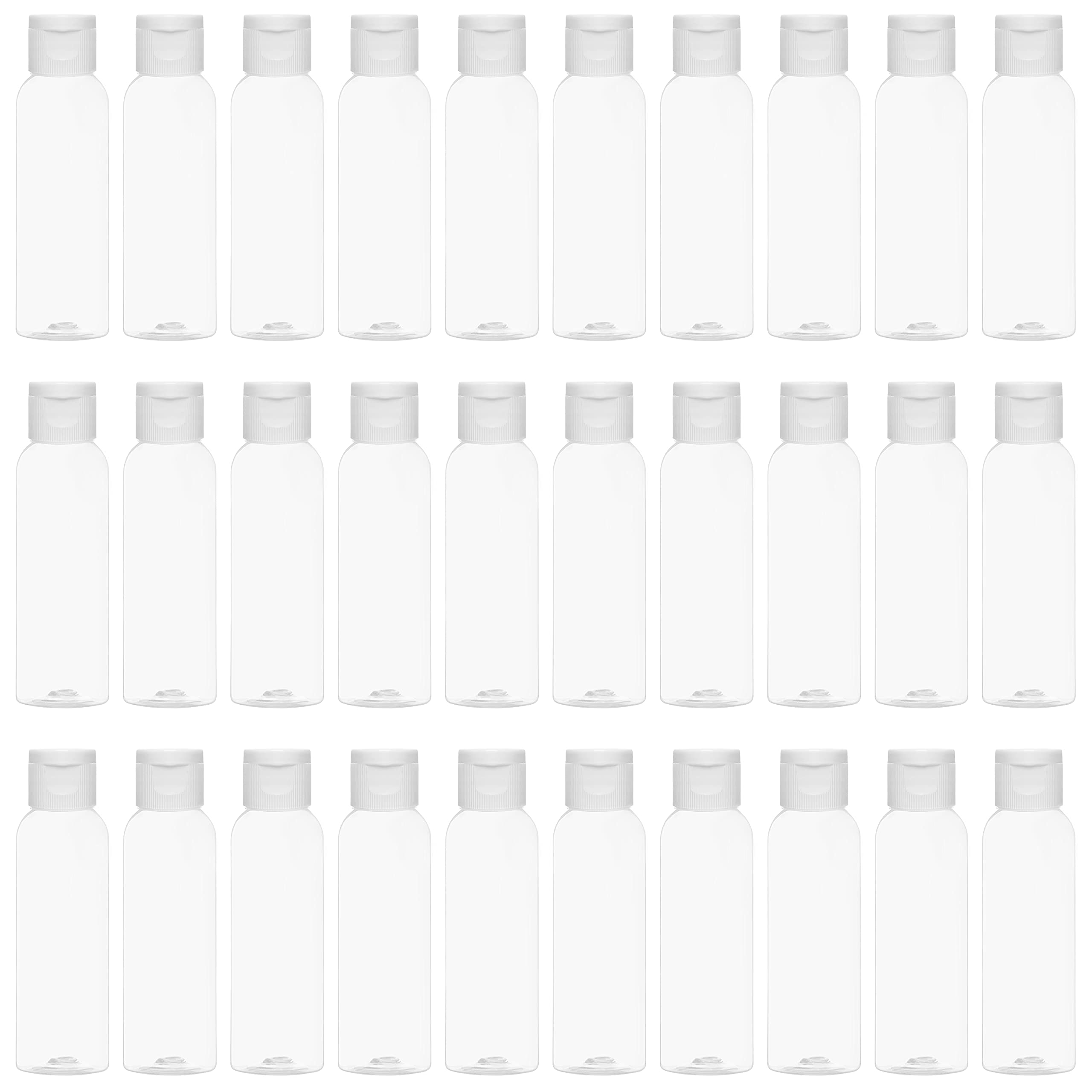 BELLE VOUS 30 Pack 60ml / 2oz Clear Plastic Flip Cap Refillable Bottles - Liquid Containers - Reusable Empty Squeeze Cosmetic Bottles for Travel, Toner, Lotion, Conditioner, Toiletries, and Shampoo