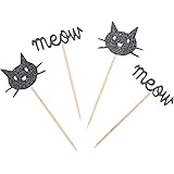 Set of 24 Black Kitten Cat Meow Cupcake Toppers Kids' Birthday Party Decors