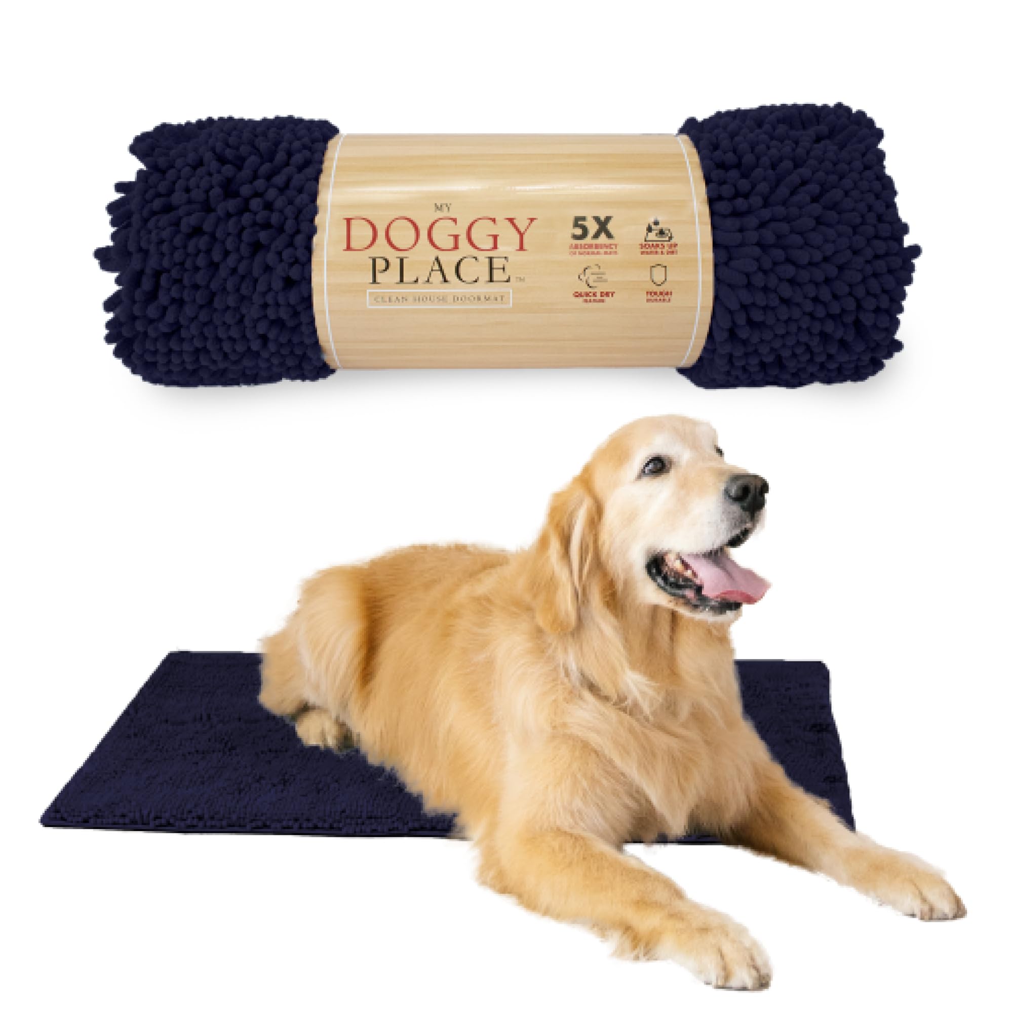 My Doggy Place Dog Mud Mat, 36" x 26" Navy Blue – Thick Microfiber Entry Rug for Snow, Mud & Salt – Absorbent, Quick-Dry, Washer-Safe & Non-Slip, Large Image