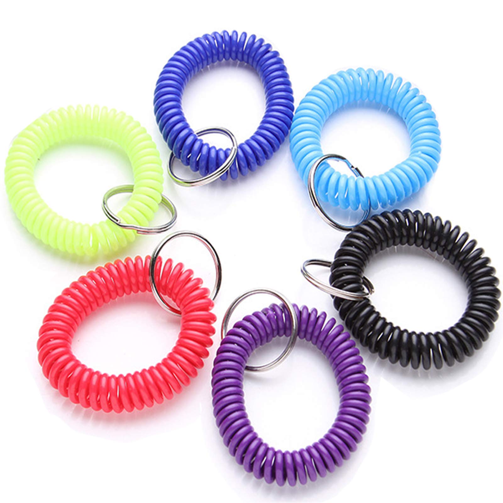 6PCS Wrist Keychain YUTOU Key Lanyard Ring Bracelet Holder Plastic Coil Wristband Stretch Spring Spiral Coil Bracelets Key Chain for Office, Workshop, Shopping Mall, Sauna, Gym,Pool 6 Color