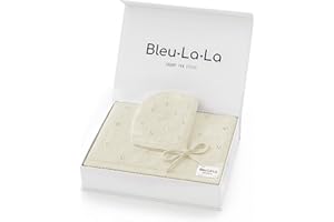 Bleu La La Organic Baby Blanket + Hat Gift Set - 100% Soft Luxury Cotton Unisex Receiving Swaddle Blanket + Bonnett Registry for Newborns & Infants (Butter Cream + Hat)