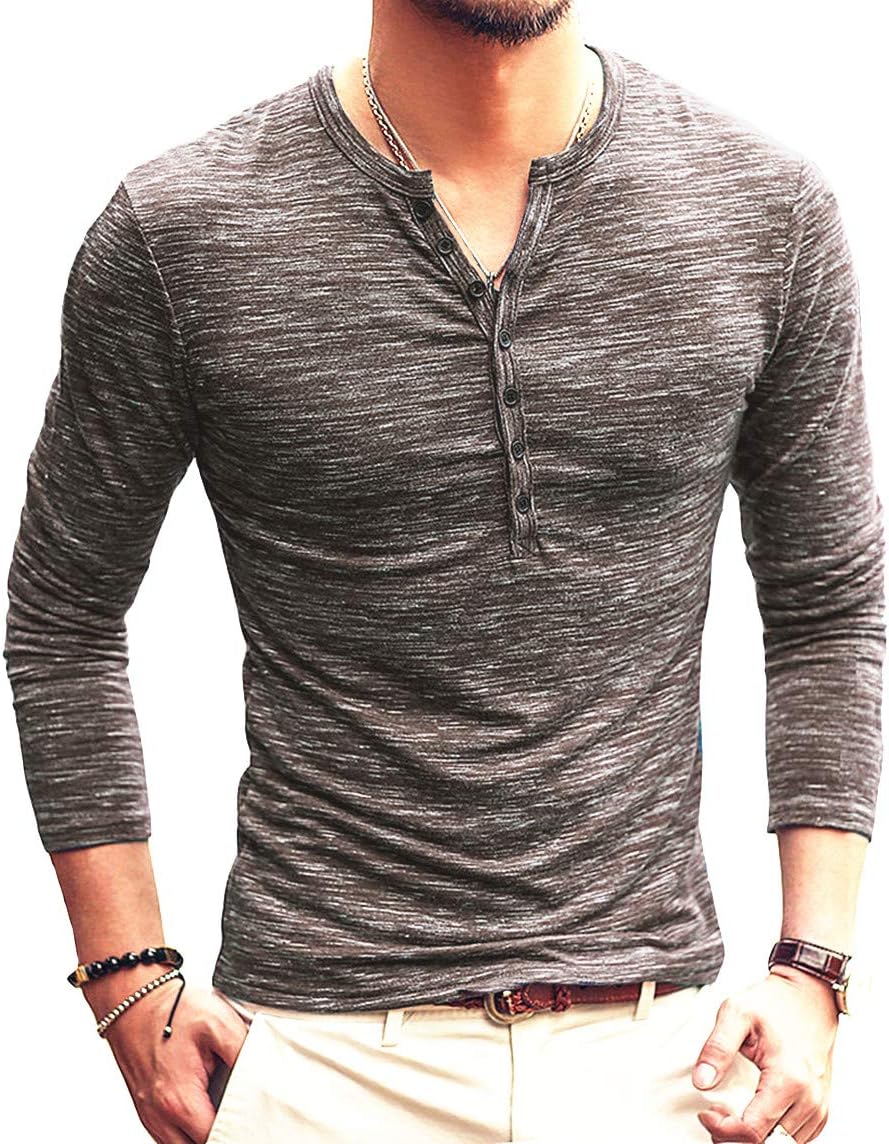 PERDONTOO Men's Slim Fit Long Sleeve Henley T-Shirt Casual Basic Tee
