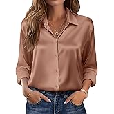 Zeagoo Womens Tops Long Sleeve Satin Silk Button Down Shirts Casual Business Dressy Blouses Fall Clothes