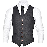VOBOOM Men's V-Neck Suit Vest Casual Slim Fit Dress 6 Button Waistcoat