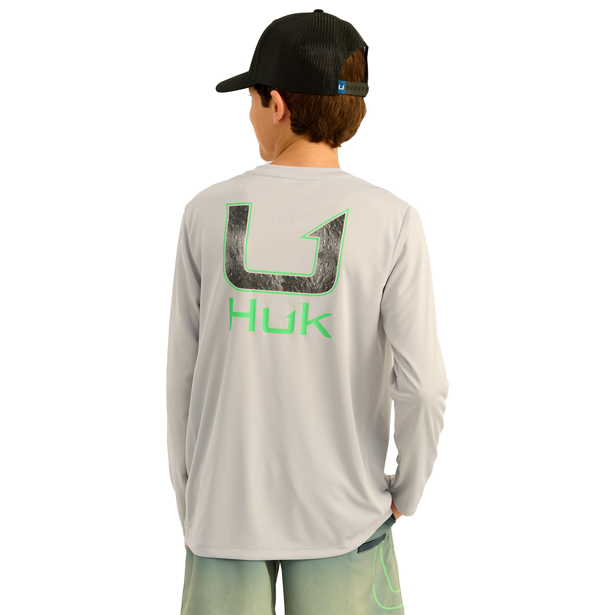 HUK Unisex Kid’s Pursuit Pattern Long Sleeve, Fishing Shirt Fill-Harbor Mist