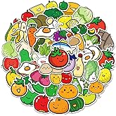 Cartoon Fruit Vegetable Vinyl Stickers, 50 PCS Waterproof Hand-Drawn Food Character Decals for Laptops, Scrapbooking, Journals, Notebooks, Water Bottles, Suitcases, Phones & DIY Decor