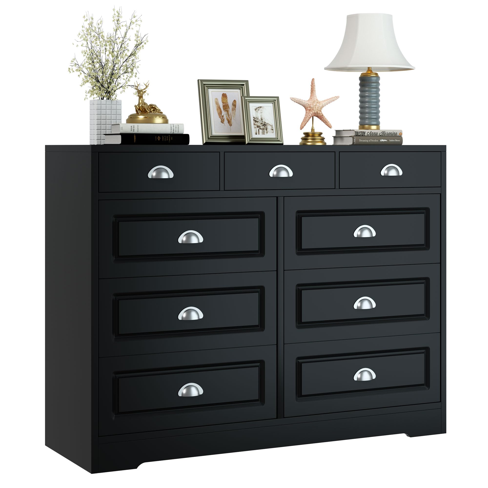 Photo 1 of **MINOR DAMAGE TO EDGES**Shintenchi Dresser for Bedroom with 9 Drawers,Double Dresser & Chest of Drawers Wooden Organizer with Metal Handle, Storage TV Stand for Living Room,Black
