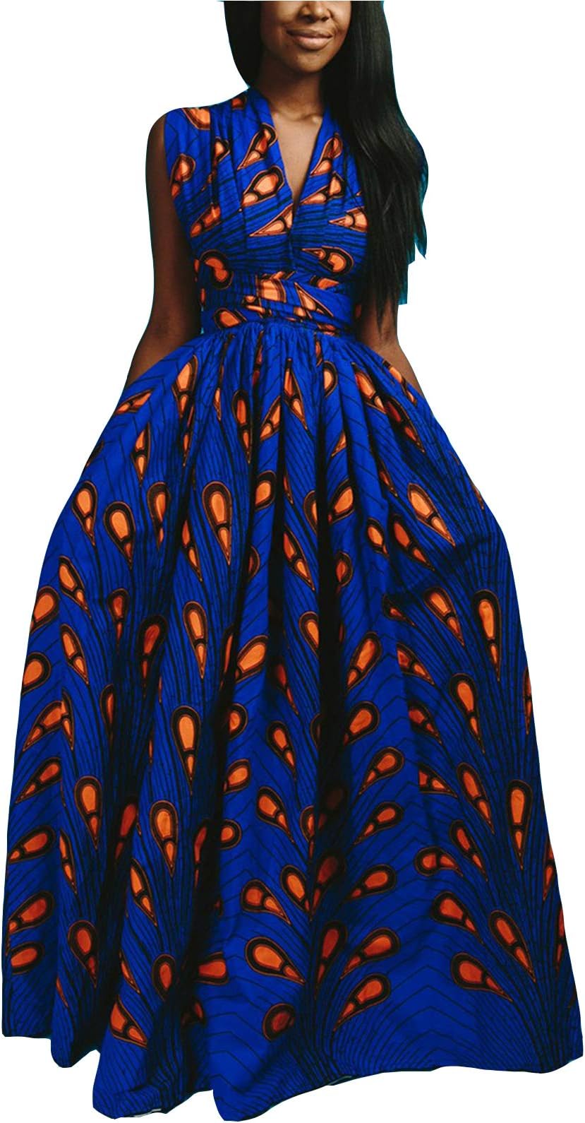 FEIYOUNG Women's Sexy Dashiki Floral Printed Side Slit Long Maxi Dresses Bohemian High Waist Vestidos