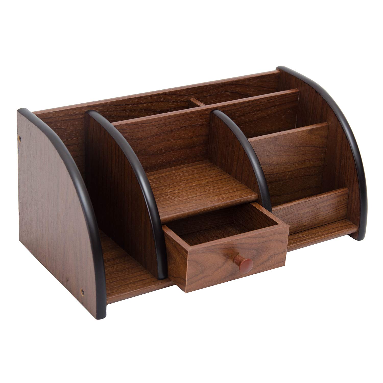 Photo 1 of Liry Products Cherry Brown Wood Desktop Organizer Multiple Compartments Stepped Racks Drawer Shelf Tabletop Storage Cabinet Stationery Holder Office Accessory Supplies Caddy Sorter Home