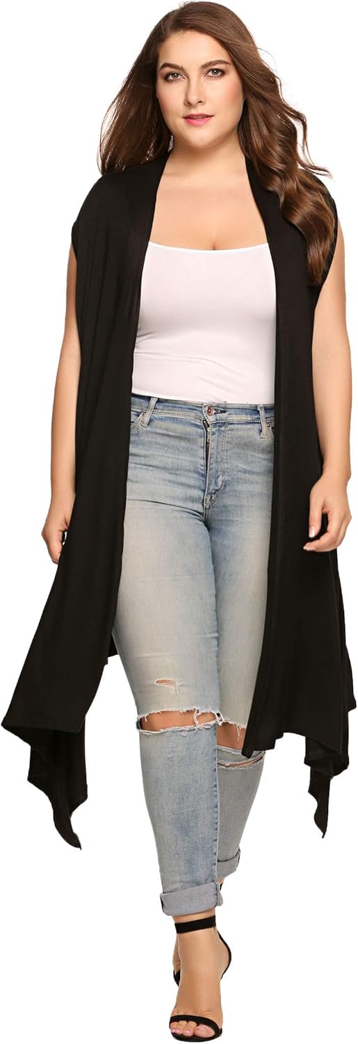 Amazon.com: IN'VOLAND Womens Plus Size Sleeveless Cardigan Vest Long Duster Cardigan Open Front 