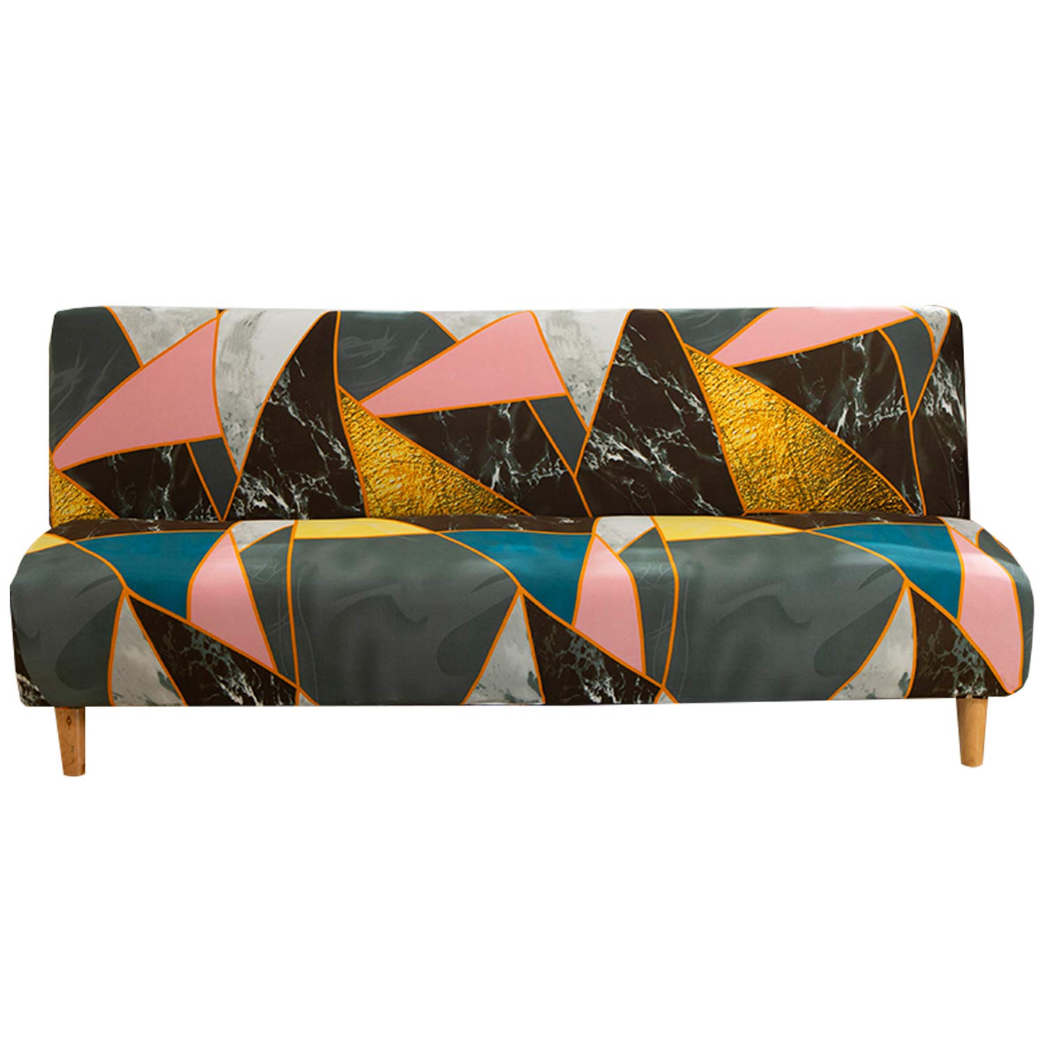 Armless Sofa Bed Cover Spandex Stretch Print Futon Slipcover Non-slip Folding Armless Sofa Cover Seat Couch Protector Fits for 2-3 Seater Folding Sofa Bed without Armrests, 180-210cm(Printed 4)