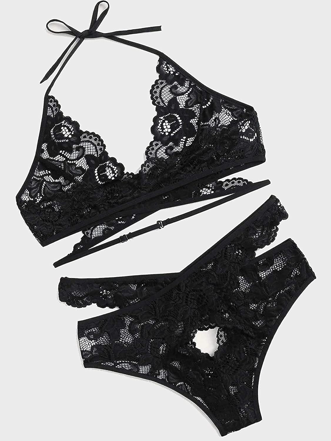 Donnalla Women Sexy Lingerie Set Two Piece Lace Bra and Panty Set Bralette Sleepwear: Clothing
