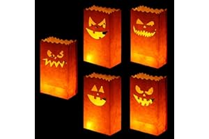 Stmarry 50 Pieces Halloween Luminary Bags, Flame Resistant Candle Bags, Jack-o'-Lantern Tea Light Candle Holders for Halloween Party Decorations