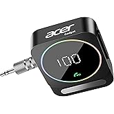 Acer Gadget Bluetooth Receiver for Car, 3.5mm AUX Bluetooth Car Adapter | Wireless Audio Receiver for Home Stereo/Wired Headphones, Hands-Free Call, 16H Battery, Noise Cancelling, Dual Pairing, Black