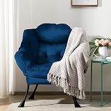 HollyHOME Comfy Armchair Velvet Dark Blue with Steel Frame 500lbs Capacity view 3